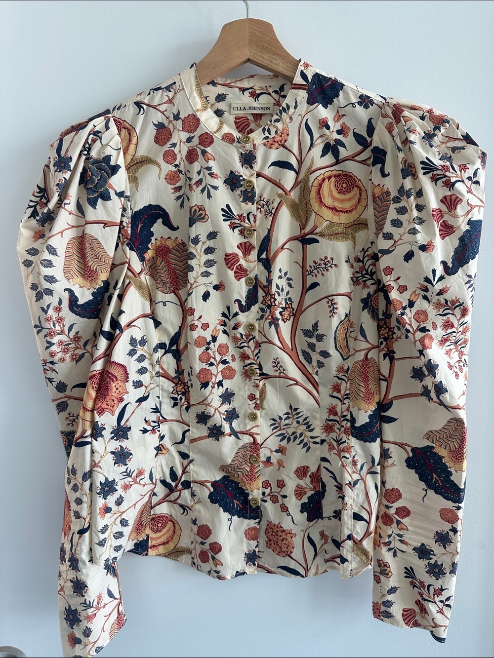 Ulla Johnson Harriet Cream Floral Puff-Sleeve Blouse